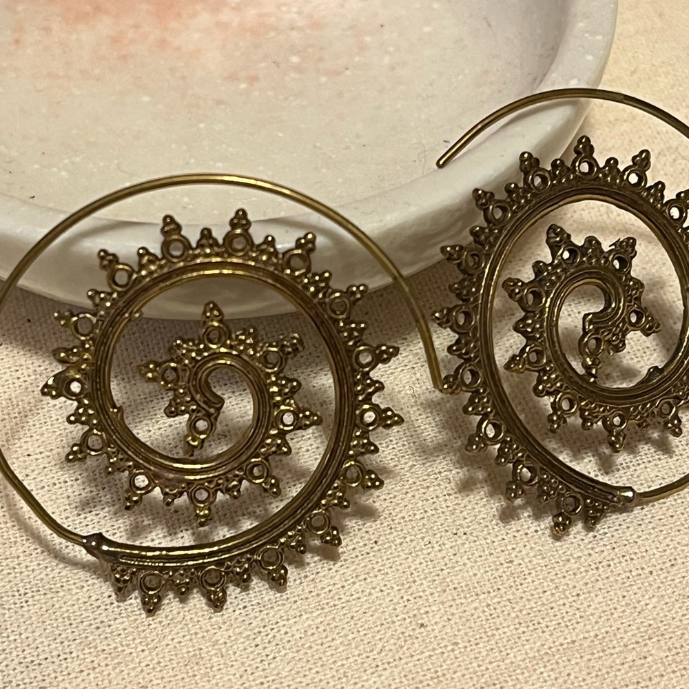 Elegant Gold Wash Brass Spiral Earrings
